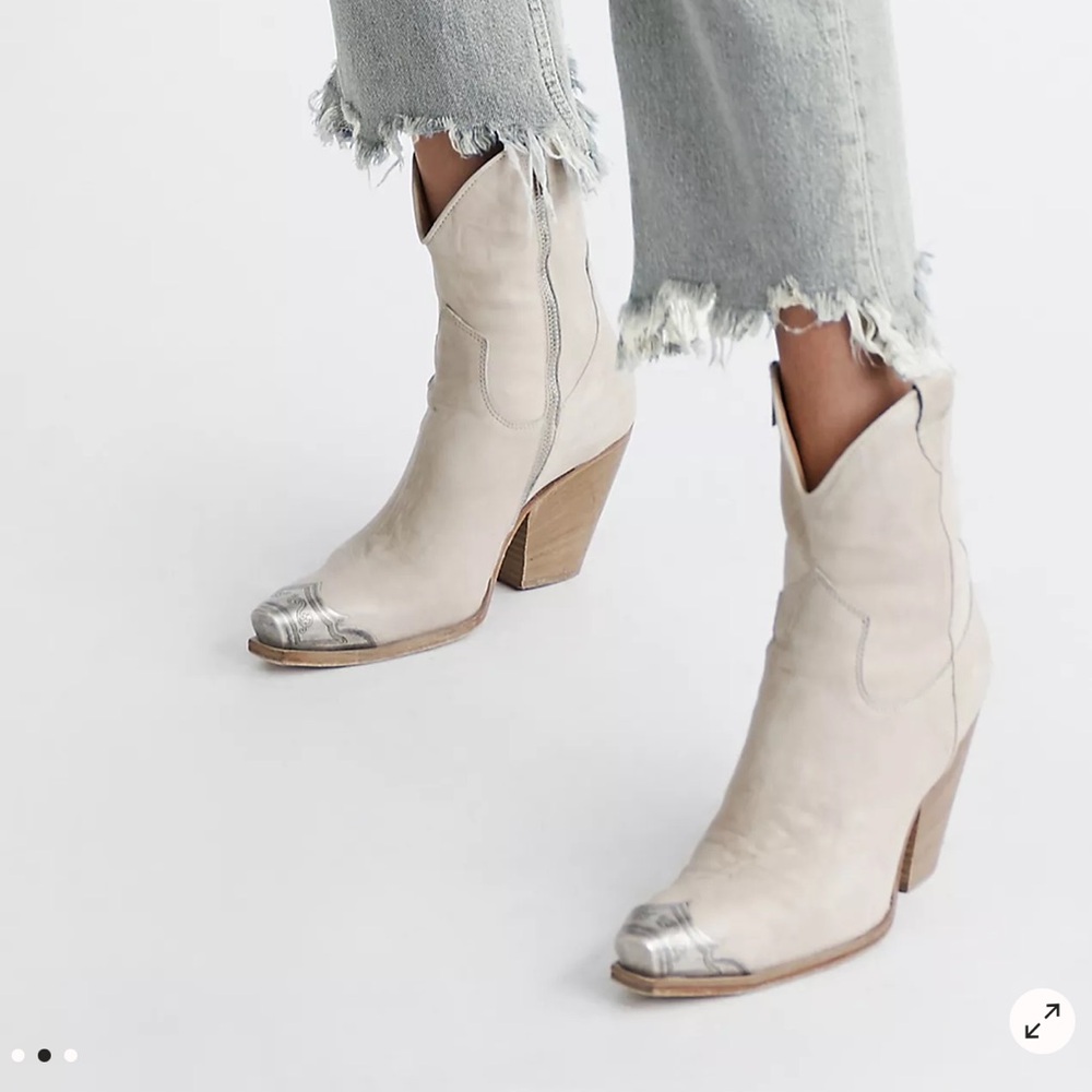 Free People Cream and Silver Heeled Boots